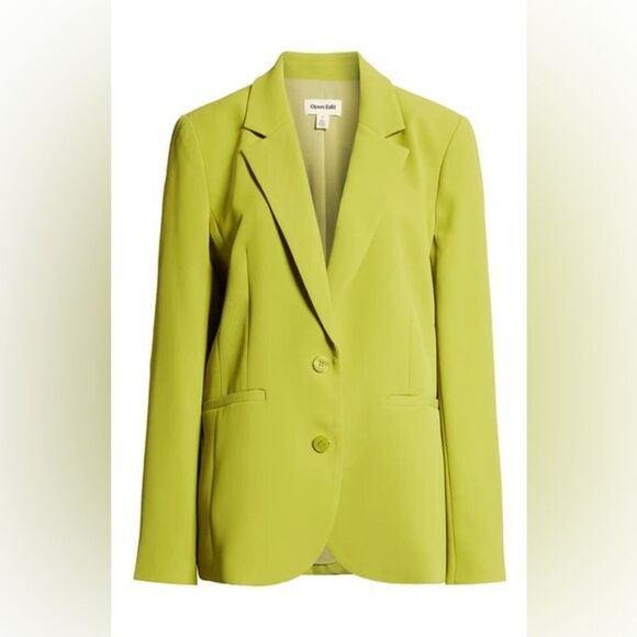 OPEN EDIT- CURVE HEM BLAZER IN OLIVE SEED (green)- Size small - Picture 1 of 11
